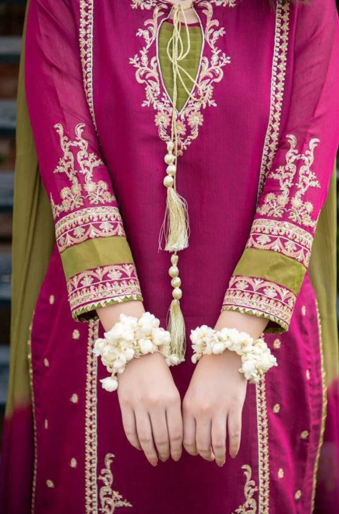 Omal By Komal Linen 3PC Embroidered With Chiffon Dye N Dye Dupatta-1311