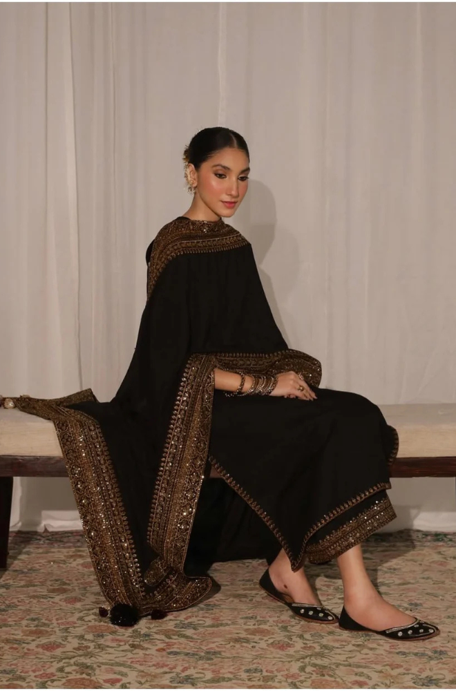 Dhanak-3PC Embroidered Shirt with Organza Sequins Embroidered Dupatta- 3373