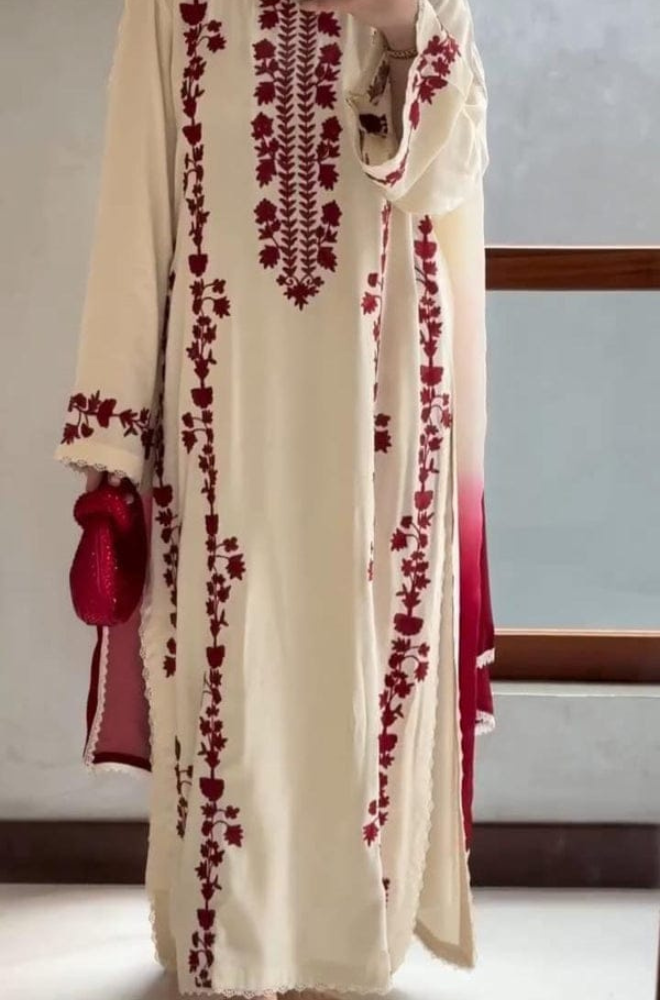 Dhanak-3PC Embroidered Shirt with Chiffon Tie and Dye Dupatta - 3509