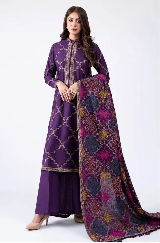 3PC DHANAK EMBROIDERED WITH DHANAK EMBROIDERED SHAWL-102