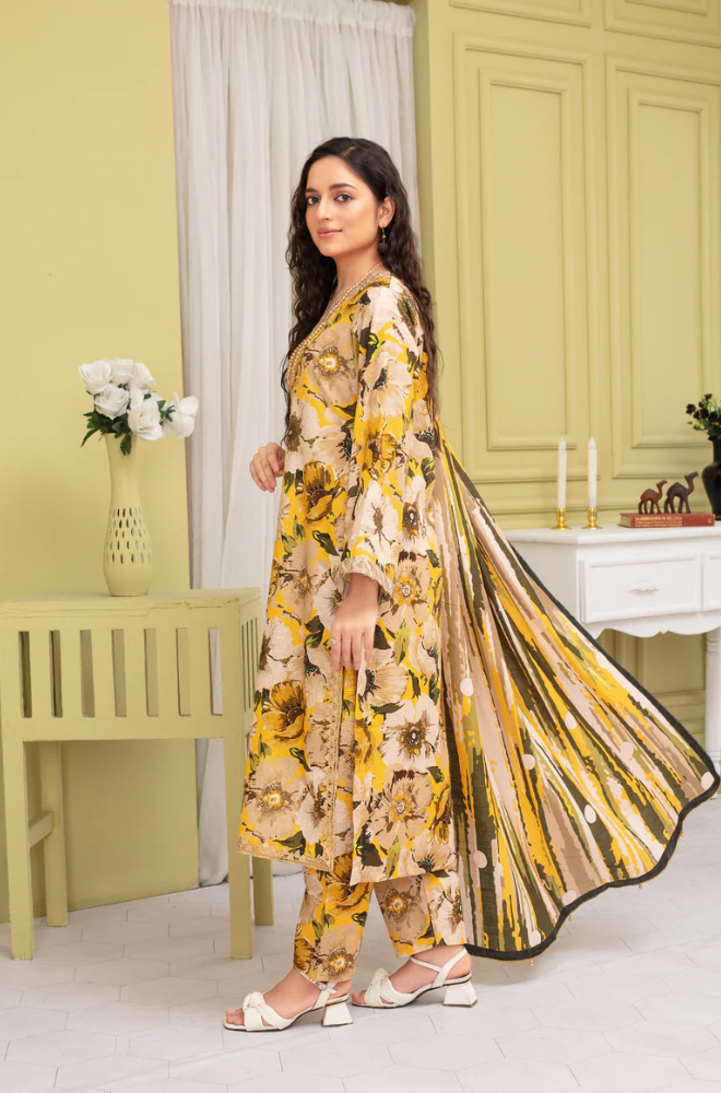 CREATION KHADDAR 3PC WITH KHADDAR PRINTED SHIRT & TROUSER-910