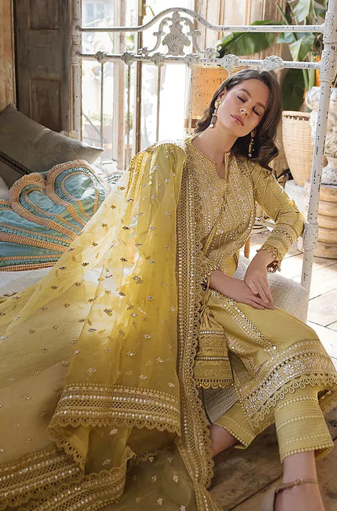 Linen 3PC Embroidered with Organza Sequins Embroidered Dupatta -583