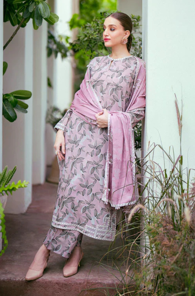 3PC-Printed Lawn Zarri Shirt With Voile Printed Dupatta-1522