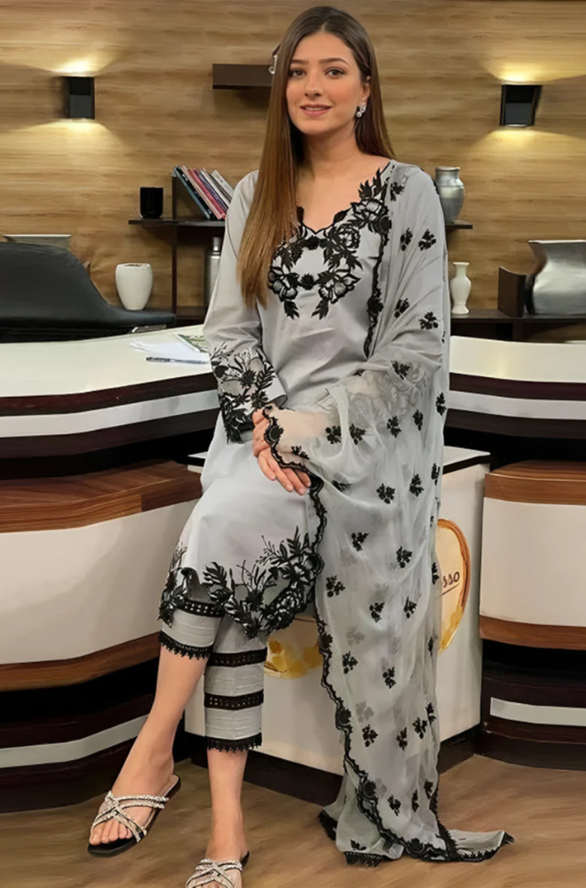 Linen 3PC Embroidered Shirt with Chiffon Embroidered Duaptta-925