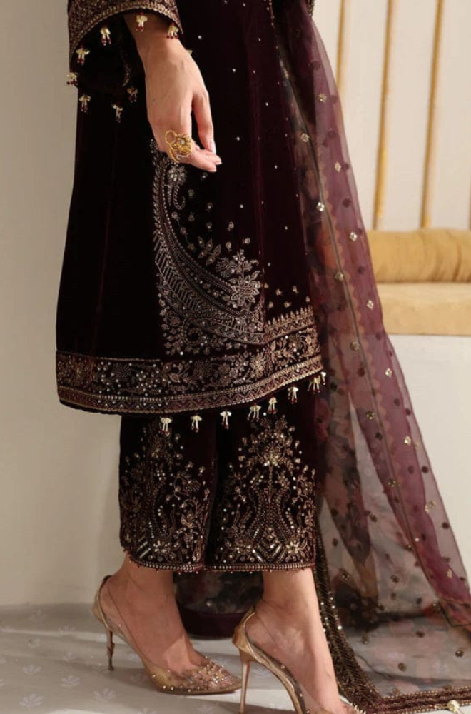 Velvet-3pc Embroidered with Organza Embroidered Dupatta-956