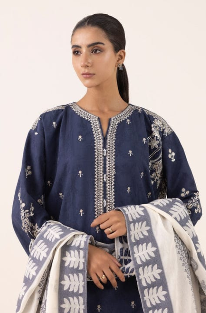 Dhanak-3PC Embroidered Shirt with Digital Printed Wool Shawl - 3511