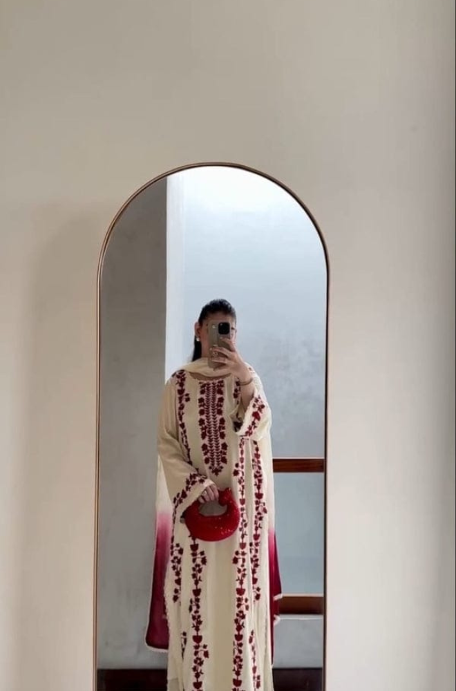 Dhanak-3PC Embroidered Shirt with Chiffon Tie and Dye Dupatta - 3509