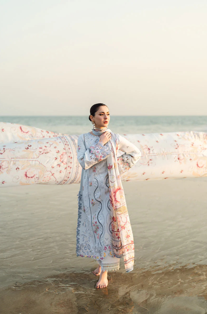 Lawn-3PC Embroidered Shirt with Digital Printed Jacquard Dupatta-1381