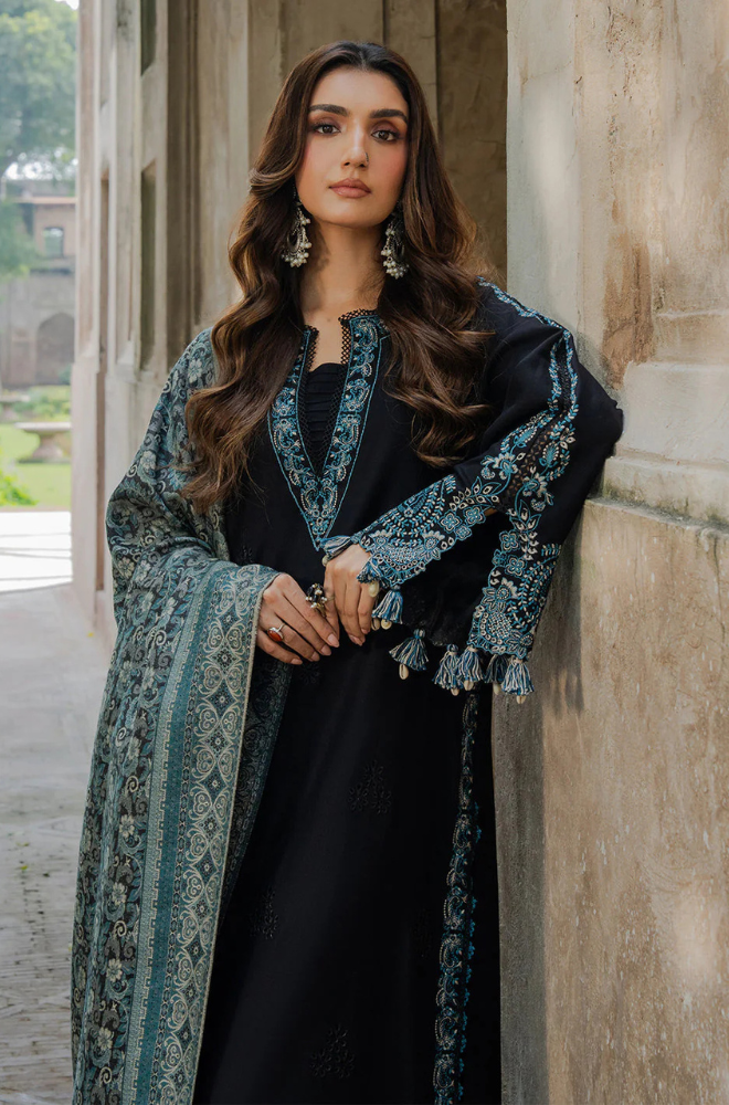 Dhanak-3PC Embroidered Shirt with Digital Printed Wool Shawl - 3552