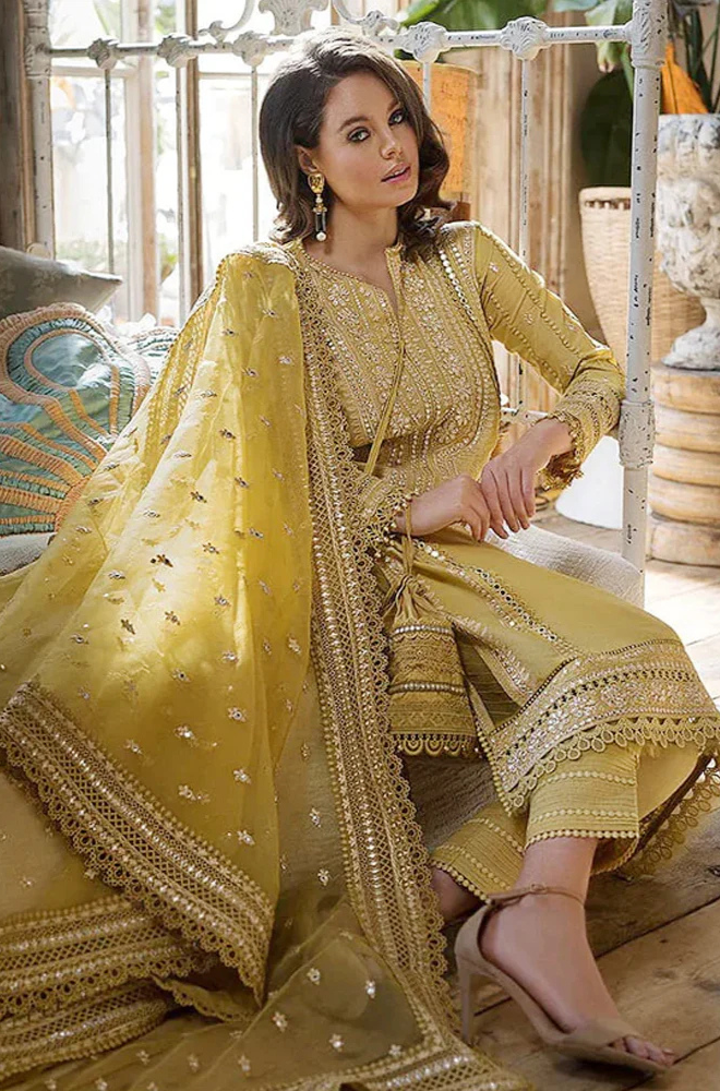 Linen 3PC Embroidered with Organza Sequins Embroidered Dupatta -583