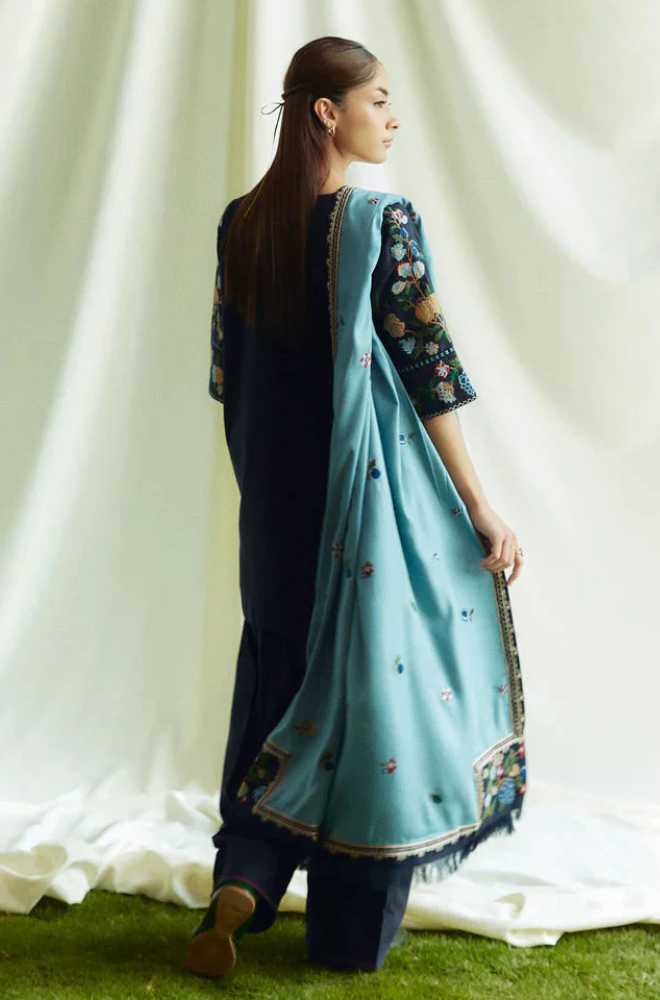 3PC Dhanak Embroidered Shirt With Digital Printed Shawl-281