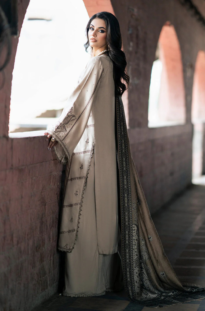 3PC Dhanak Embroidered Shirt With Digital Printed Shawl-257