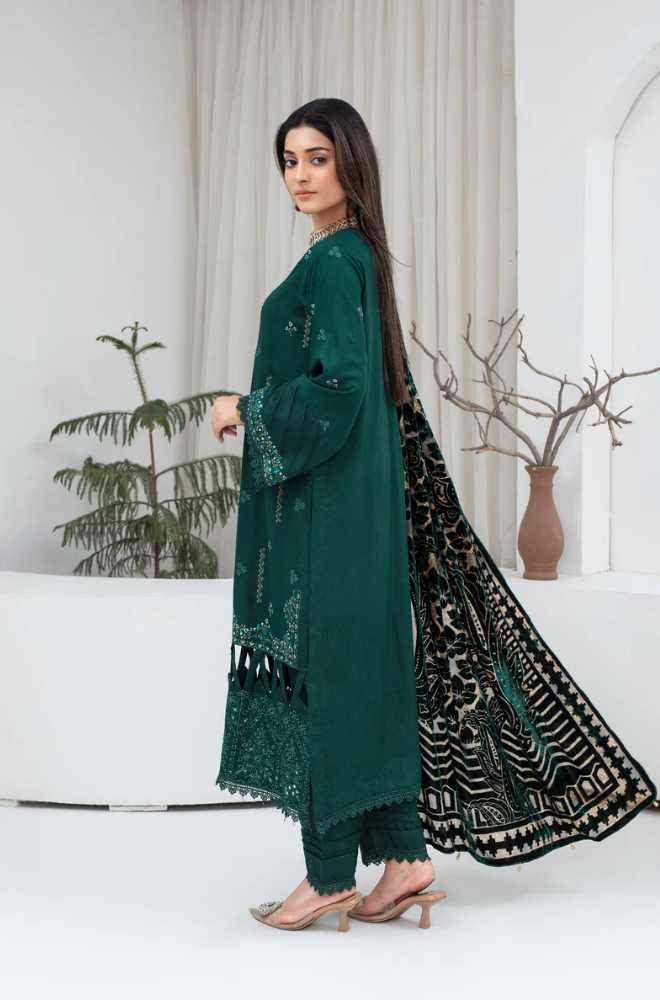 CREATION Dhanak 3PC Chikankari Embroidered Shirt With Velvet Plachi Shawl- 2105