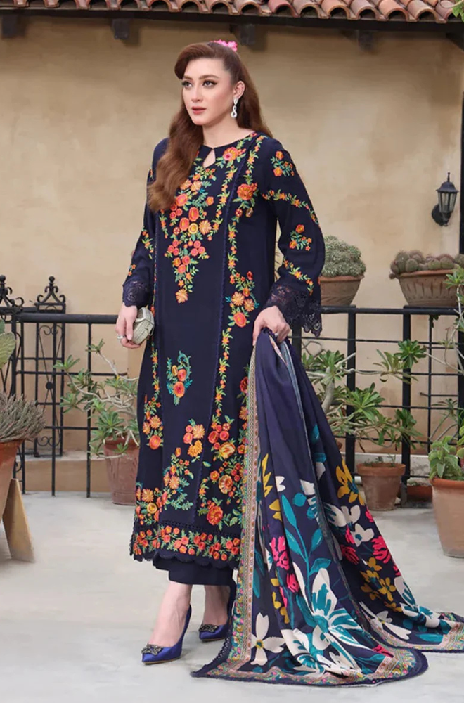 Dhanak-3PC Embroidered Shirt with Digital Printed Wool Shawl - 3545