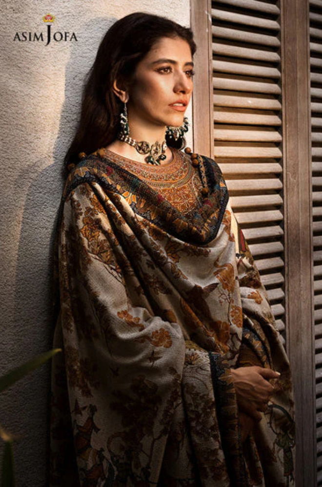 Dhanak-3PC Embroidered Shirt with Digital Printed Wool Shawl - 3572