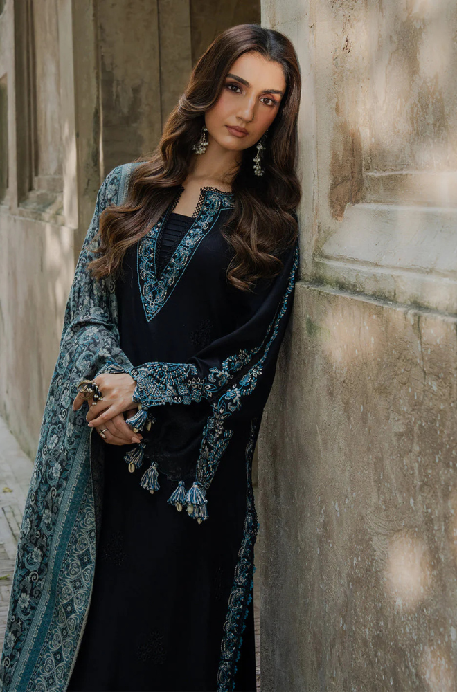 Dhanak-3PC Embroidered Shirt with Digital Printed Wool Shawl - 3552