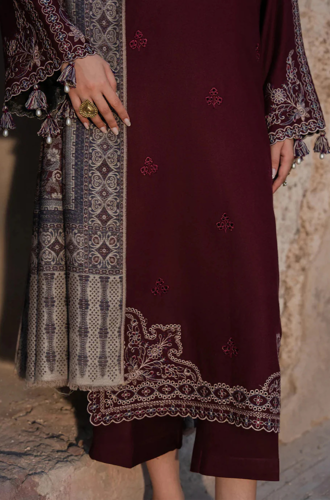 Dhanak-3PC Embroidered Shirt with Digital Printed Wool Shawl - 3537