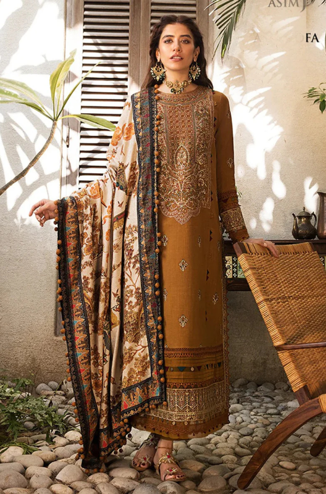 Dhanak-3PC Embroidered Shirt with Digital Printed Wool Shawl - 3572