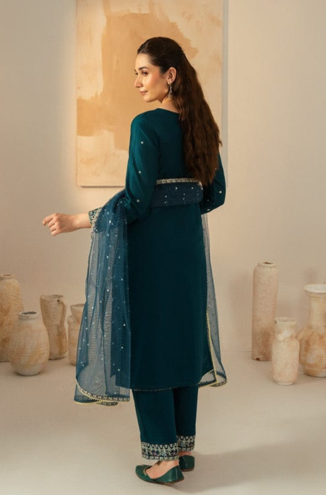 Dhanak-3PC Embroidered Shirt with Chiffon Embroidered Dupatta - 3531