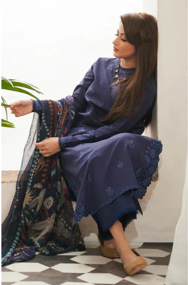 3PC DHANAK EMBROIDERED SHIRT WITH PRINTED WOOL SHAWL-666