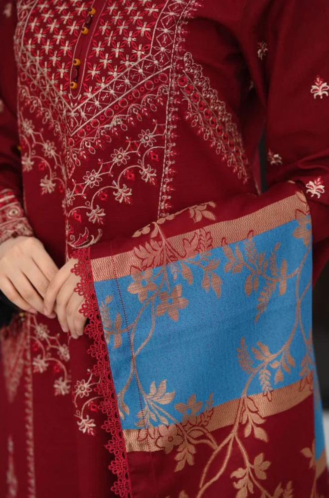 Dhanak-3PC Embroidered Shirt with Digital Printed Wool Shawl - 3527