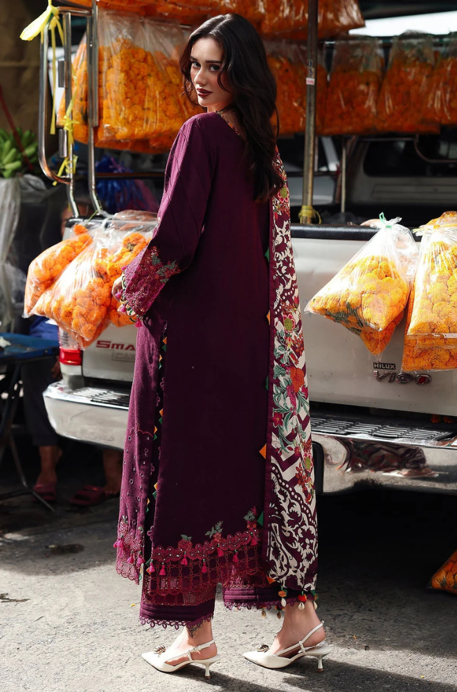 Dhanak-3PC Embroidered Shirt with Digital Printed Wool Shawl - 3555