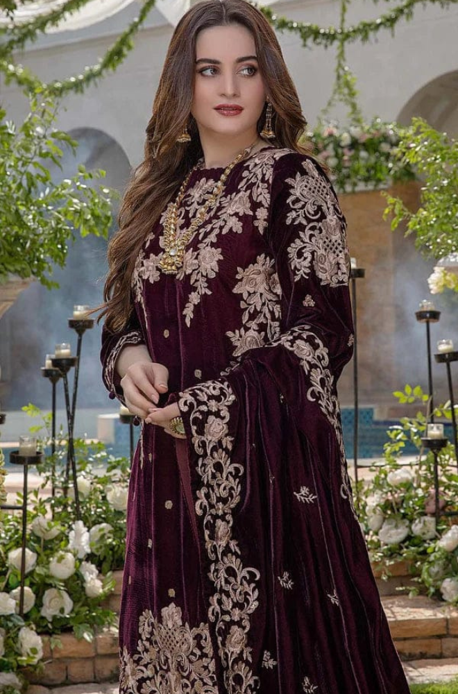 Velvet-3pc Embroidered with Velvet Embroidered Dupatta-955