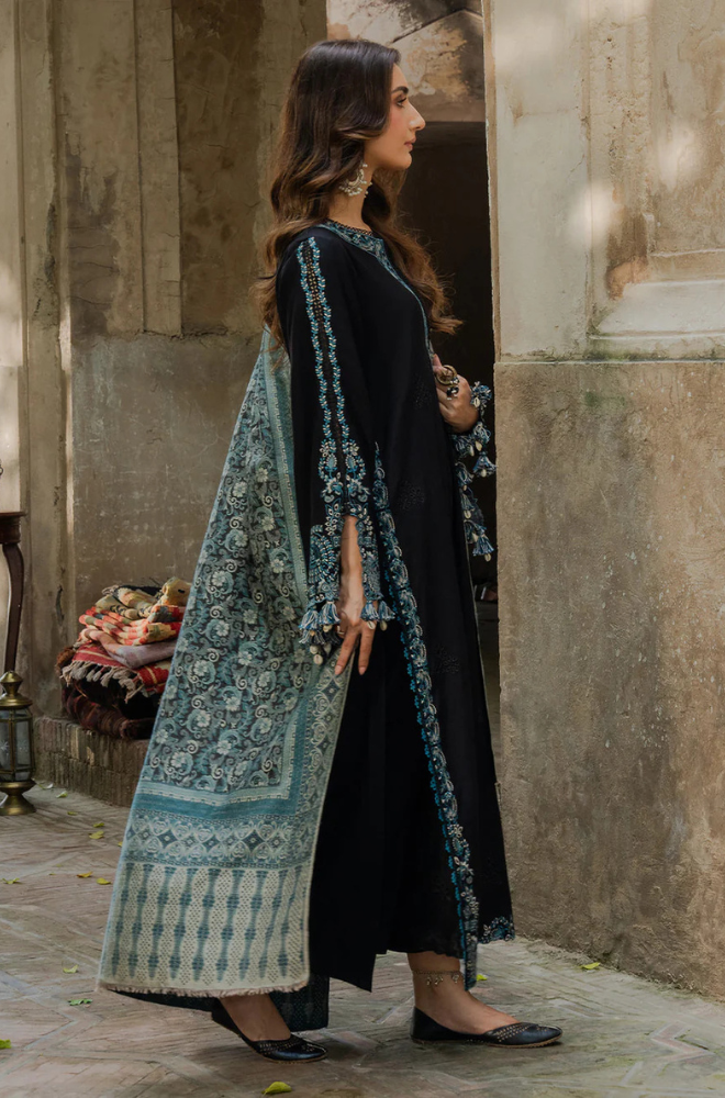 Dhanak-3PC Embroidered Shirt with Digital Printed Wool Shawl - 3552