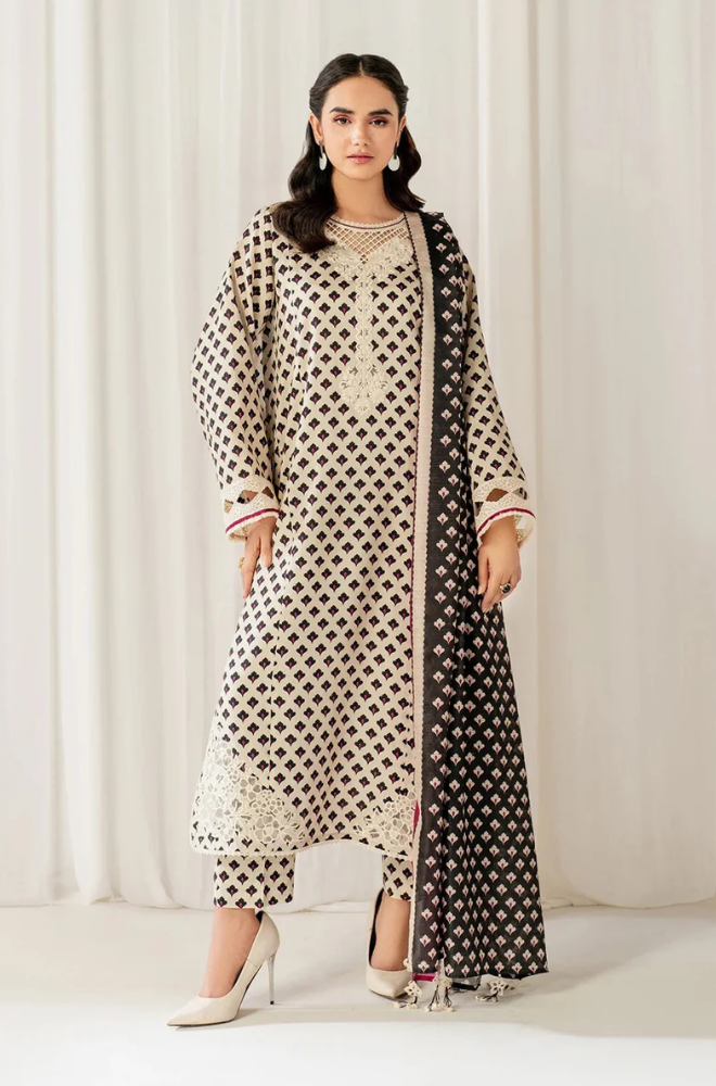BAROQUE 3PC KARANDI PRINTED SHIRT WITH KARANDI PRINTED DUAPTTA AND TROUSER - 1703