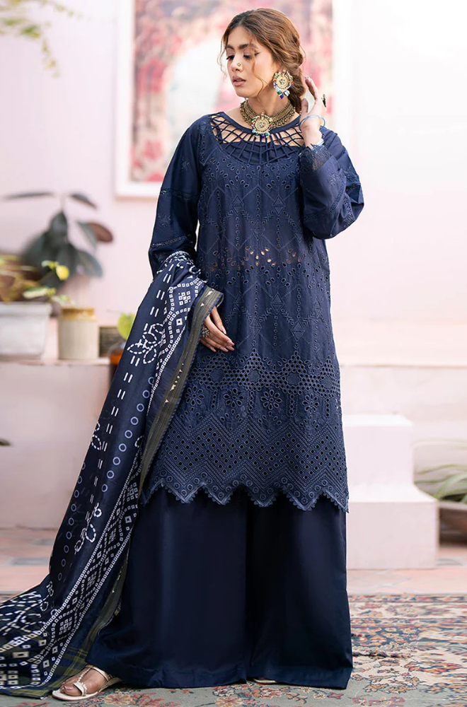 3PC Chikankari Dhanak Embroidered With Digital Printed Wool Shawl-118